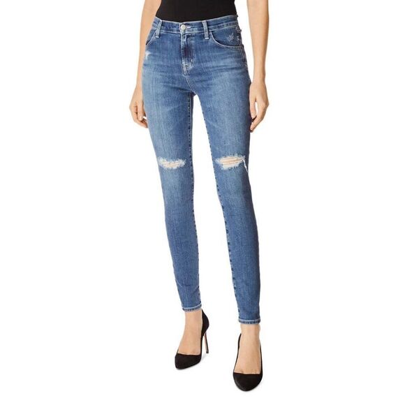 J Brand Maria High Rise Skinny Destructed Jeans Womens 27 Medium Wash Motion - Picture 1 of 4